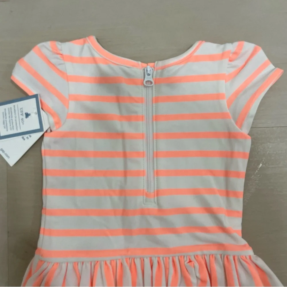 NWT Baby Gap Girl's 0-6 Month Stripe Peplum Swim Suit 0ne Piece Ruffle Orange